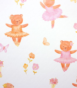 PÁG. 29 - Papel de Parede Ursinha Bailarina Rosa e Bege - Coleção Bambine - Vinílico Importado