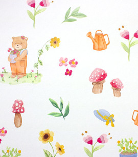 PÁG. 17 - Papel de Parede Ursinha Jardineira Rosa e Verde - Coleção Bambine - Vinílico Importado