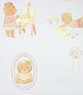 PÁG. 13 - Papel de Parede Ursinha Pintora Rosa e Bege - Coleção Bambine - Vinílico Importado