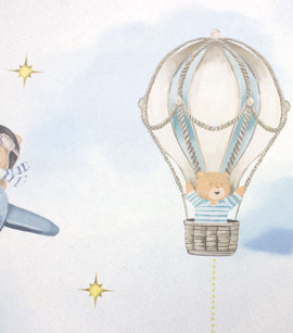 PÁG. 10 - Papel de Parede Ursinho Aviador Azul e Bege - Coleção Bambine - Vinílico Importado