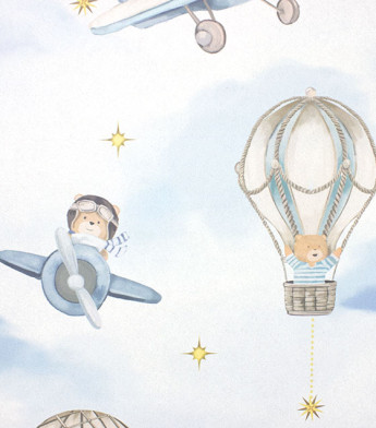 PÁG. 10 - Papel de Parede Ursinho Aviador Azul e Bege - Coleção Bambine - Vinílico Importado