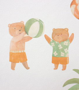 PÁG. 31 - Papel de Parede Ursinho Surfista Bege e Verde - Coleção Bambine - Vinílico Importado
