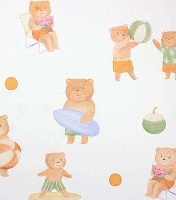 PÁG. 31 - Papel de Parede Ursinho Surfista Bege e Verde - Coleção Bambine - Vinílico Importado